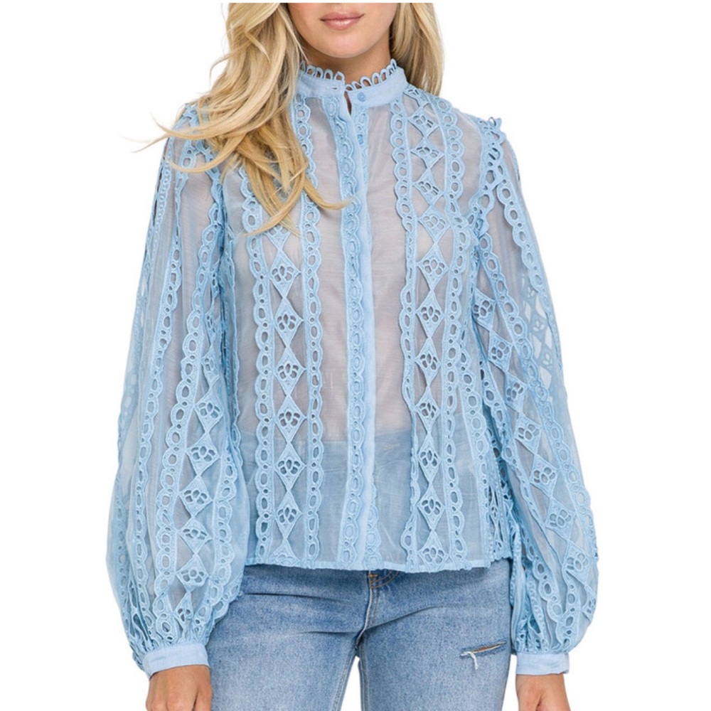 NWOT Endless Rose Lace-Trim Banded-Collar Blouse Sz. S